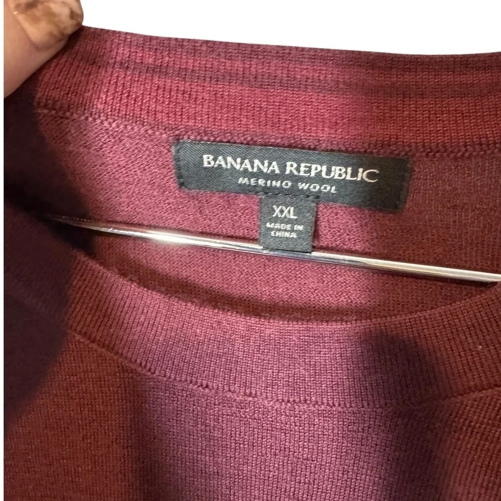 Banana Republic XXL Mens Burgundy Merino Wool‎ Long Sleeve Sweater Basic Staple